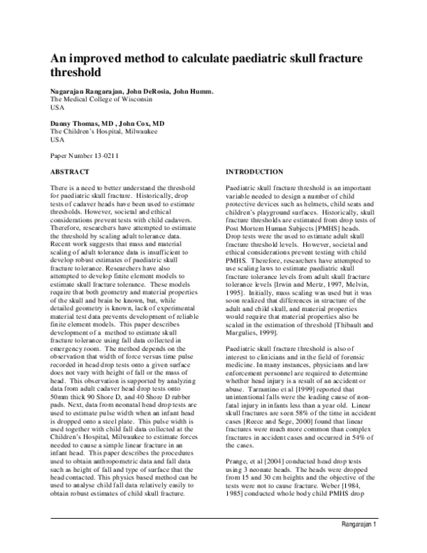 (PDF) An improved method to calculate paediatric skull fracture threshold