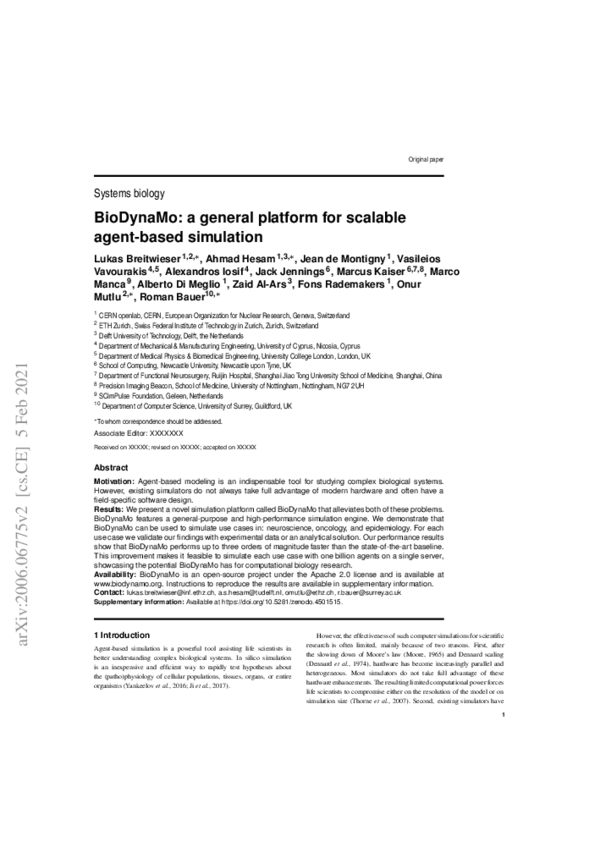 (PDF) BioDynaMo: a general platform for scalable agent-based simulation