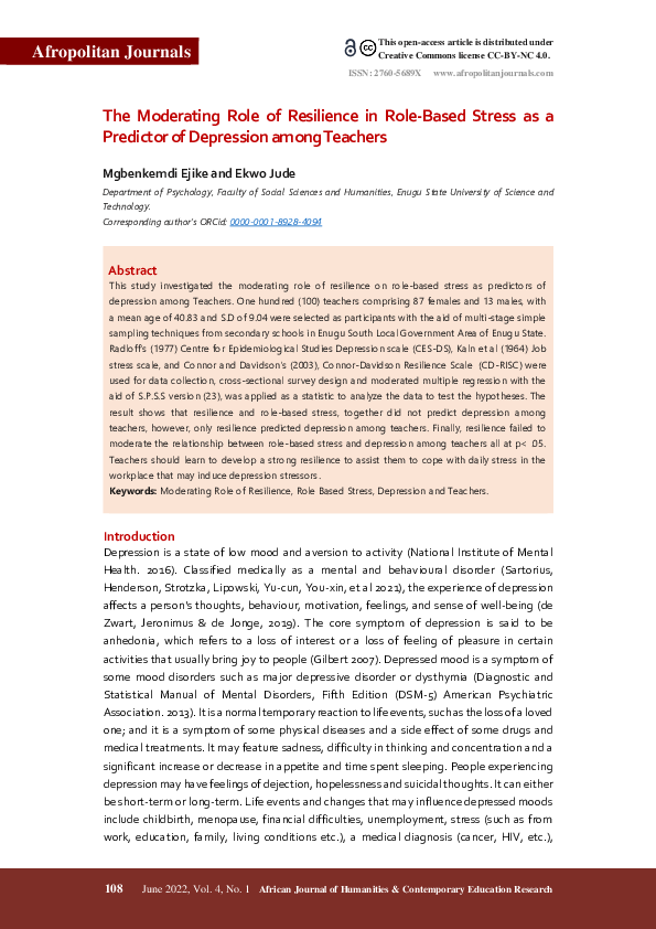 (PDF) The Moderating Role of Resilience in Role-Based Stress as a ...