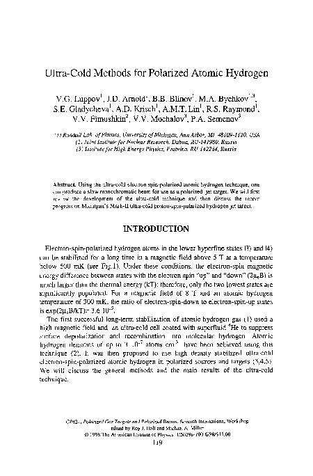 (PDF) Ultra-cold methods for polarized atomic hydrogen