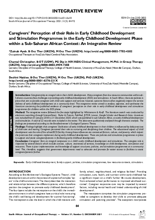 (PDF) Caregivers' Perception of their Role in Early Childhood ...