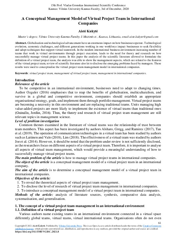 (PDF) A Conceptual Management Model of Virtual Project Team in ...