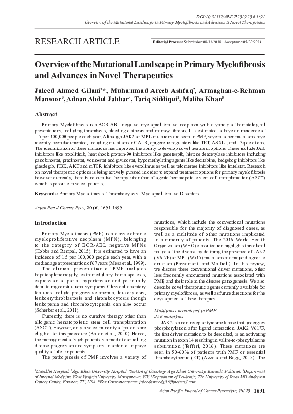 (PDF) Overview of the Mutational Landscape in Primary Myelofibrosis and ...
