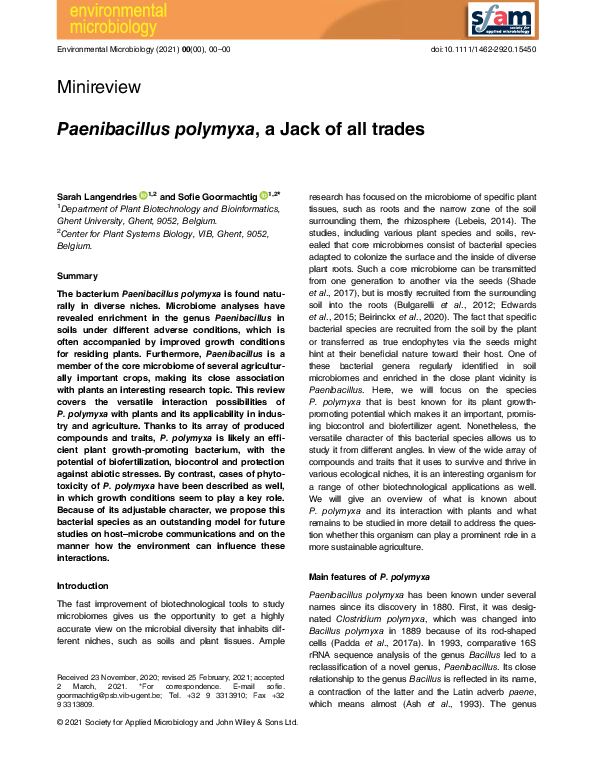 (PDF) Paenibacillus polymyxa , a Jack of all trades