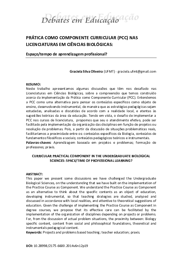 (PDF) PRÁTICA COMO COMPONENTE CURRICULAR (PCC) nas Licenciaturas em ...