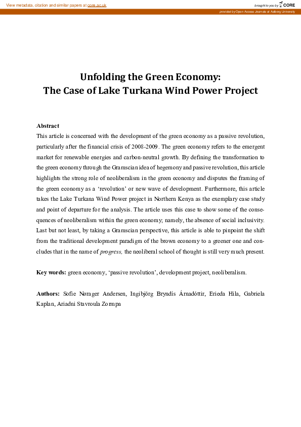 (PDF) Unfolding the Green Economy: The Case of Lake Turkana Wind Power ...
