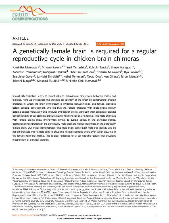 (PDF) A genetically female brain is required for a regular reproductive ...