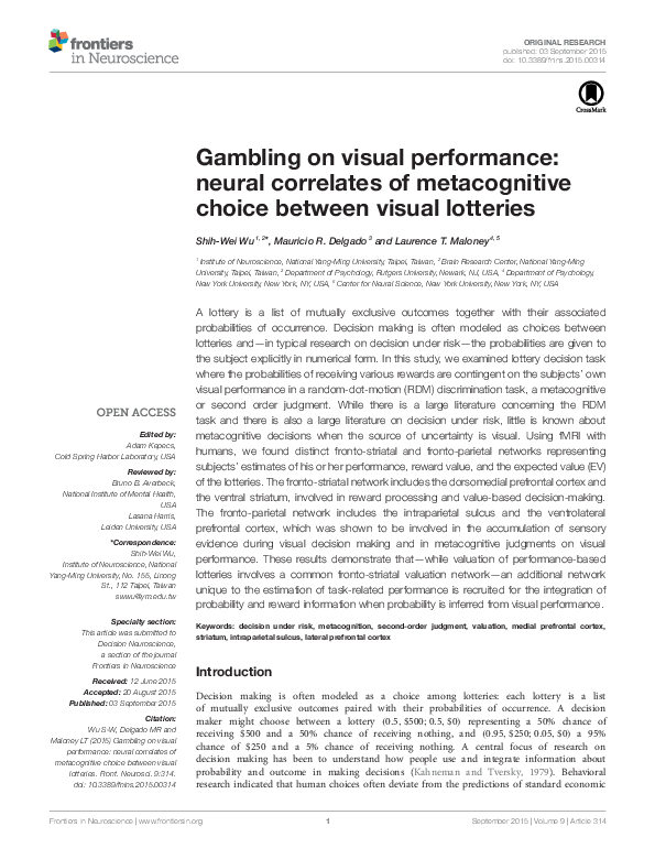 (PDF) Gambling on visual performance: neural correlates of ...