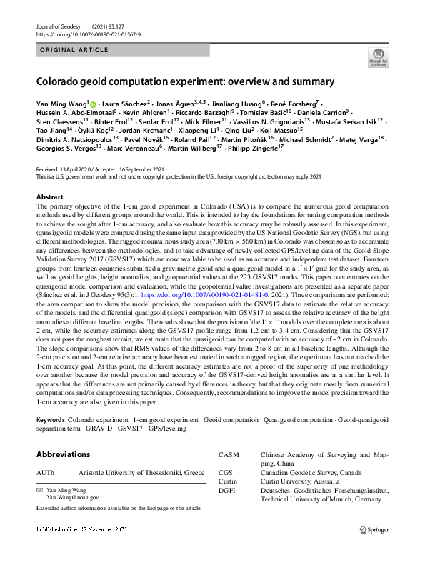 (PDF) Colorado geoid computation experiment: overview and summary