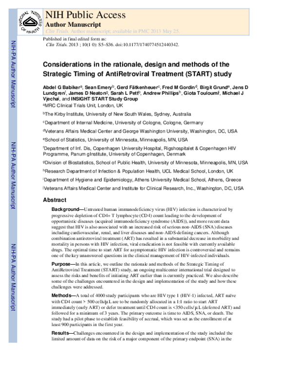 (PDF) Considerations in the rationale, design and methods of the ...