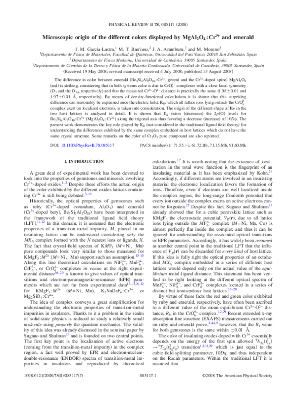 (PDF) Microscopic origin of the different colors displayed byMgAl2O4 ...
