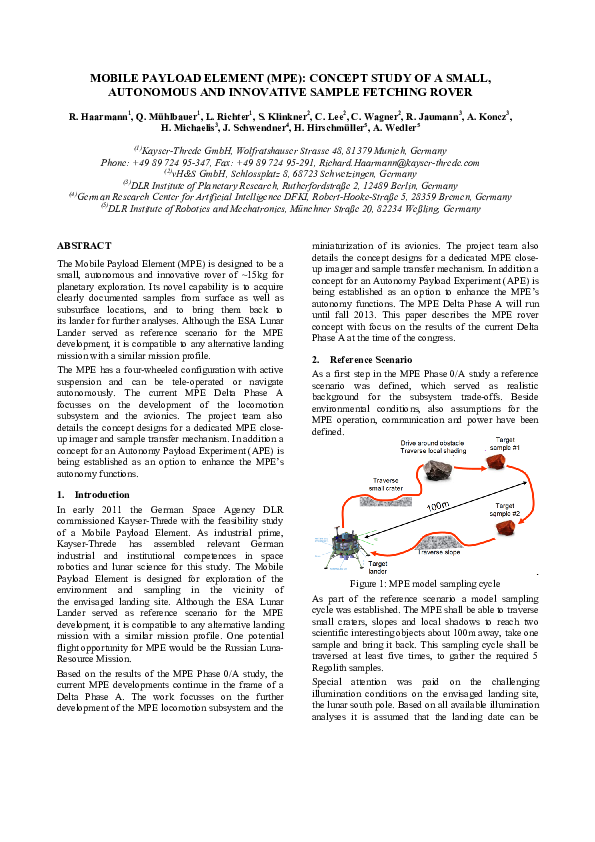 (PDF) Mobile payload element (MPE): concept study of a small ...