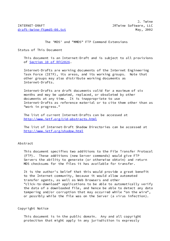 (PDF) The 'MD5' and 'MMD5' FTP Command Extensions James Twine Academia.edu