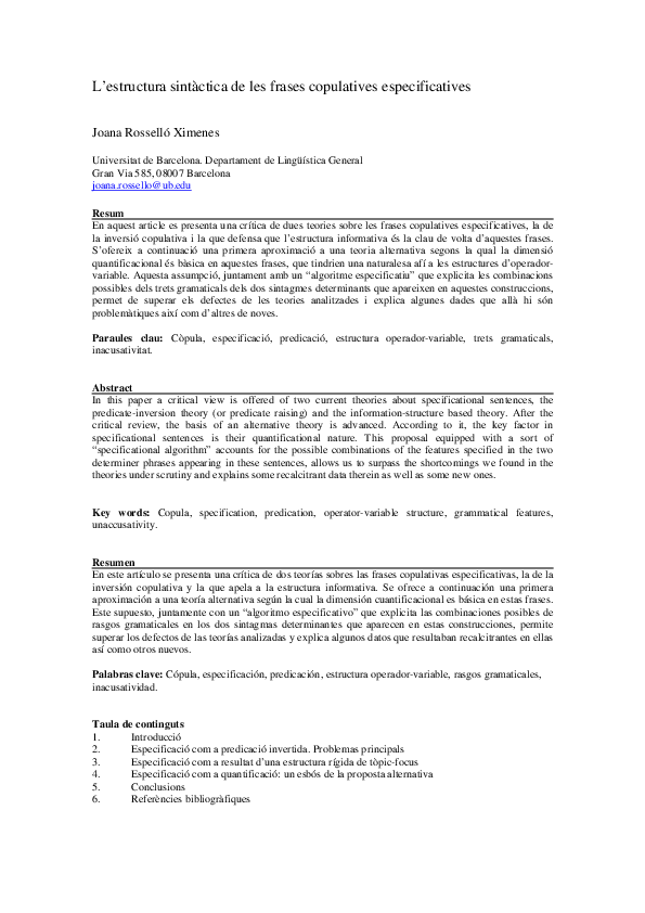 (PDF) L'estructura sintàctica de les frases copulatives especificatives