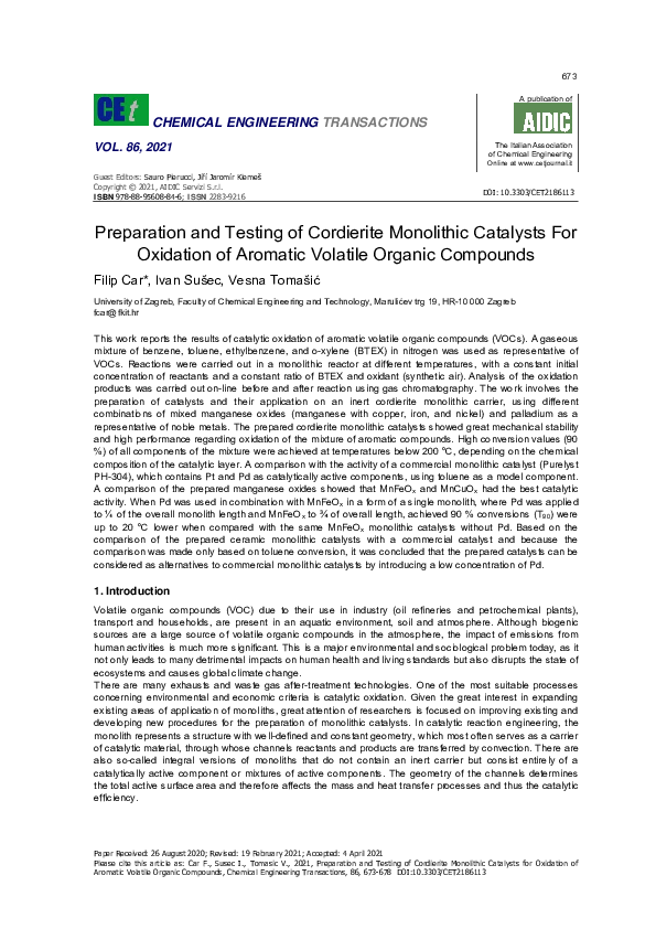 (PDF) Preparation and Testing of Cordierite Monolithic Catalysts for ...