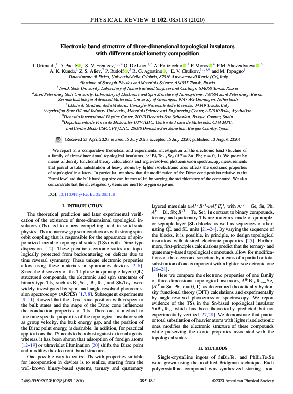 (PDF) Electronic band structure of three-dimensional topological ...