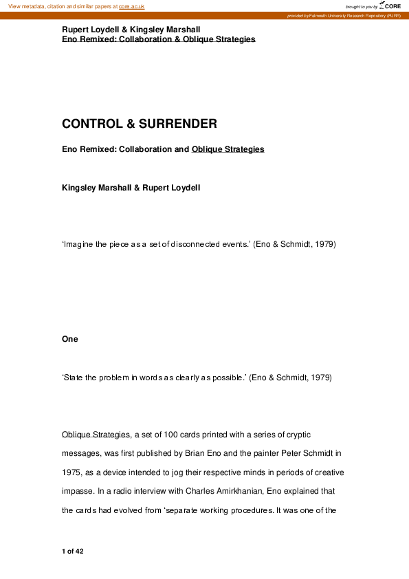 (PDF) Control & Surrender: Eno Remixed: Collaboration and Oblique ...