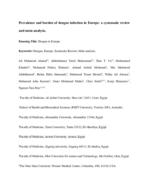 (DOC) Prevalence and burden of dengue infection in Europe: A systematic ...