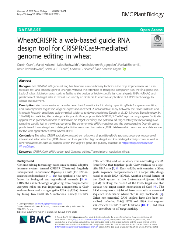 (PDF) WheatCRISPR: a web-based guide RNA design tool for CRISPR/Cas9 ...