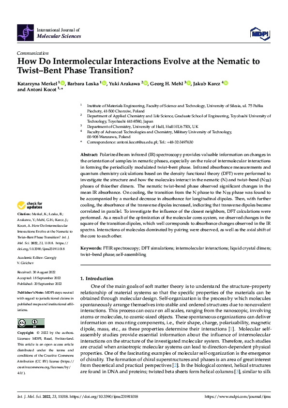(PDF) How Do Intermolecular Interactions Evolve at the Nematic to Twist ...