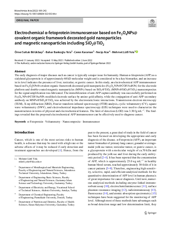 (PDF) Electrochemical α-fetoprotein immunosensor based on Fe3O4NPs ...