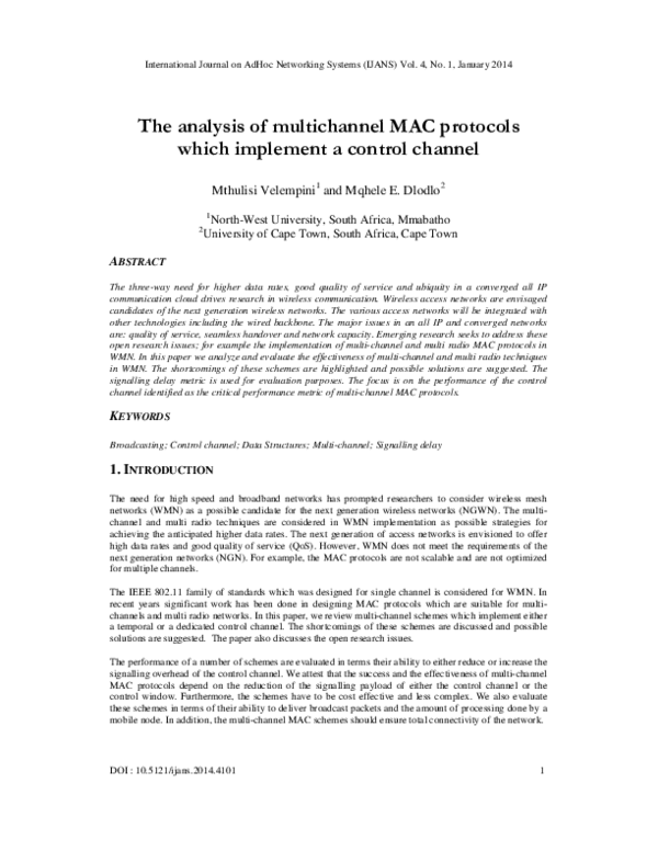 (PDF) The analysis of multichannel MAC protocols which implement a ...