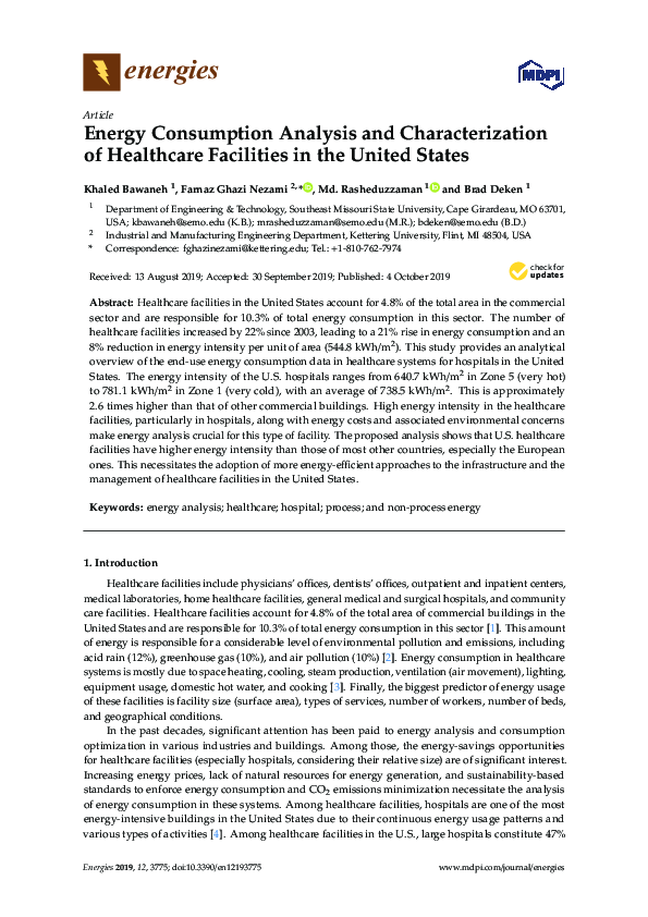 (PDF) Energy Consumption Analysis and Characterization of Healthcare ...