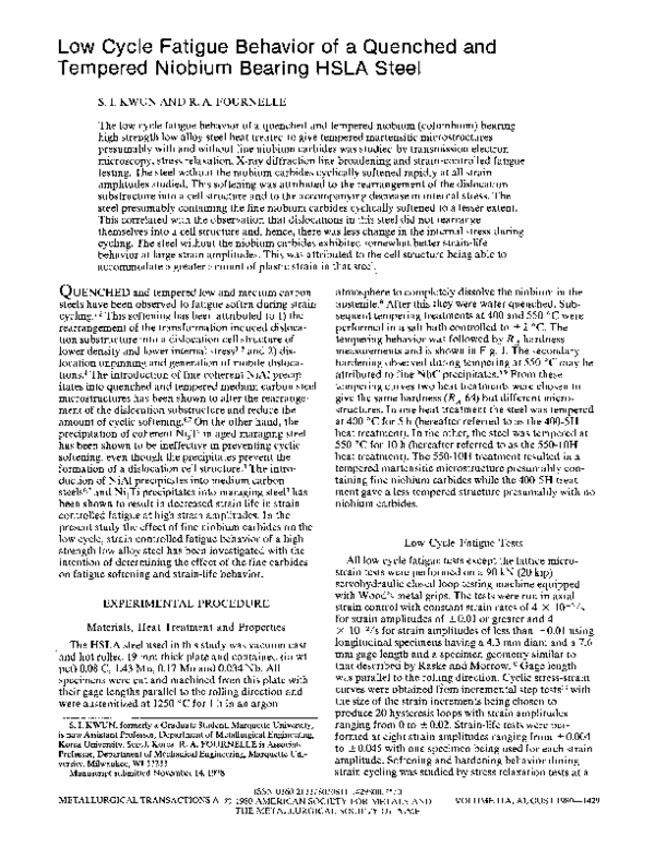 (PDF) Low cycle fatigue behavior of a quenched and tempered niobium ...