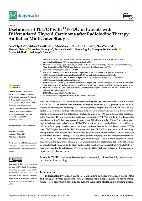 (PDF) Usefulness of PET/CT with 18F-FDG in Patients with Differentiated ...