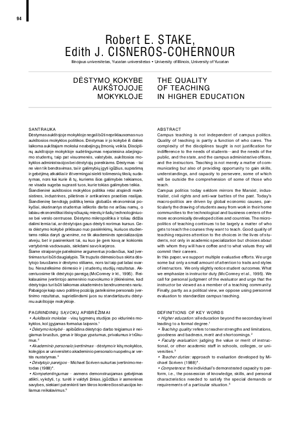 (PDF) Quality of teaching in higher education