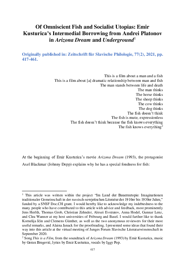 PDF) Of Omniscient Fish and Socialist Utopias: Emir Kusturica's