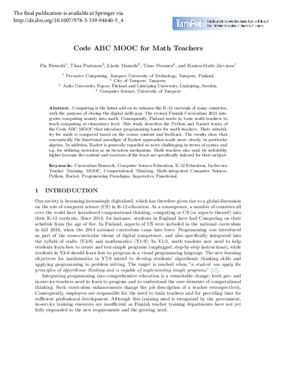(PDF) Code ABC MOOC for math teachers