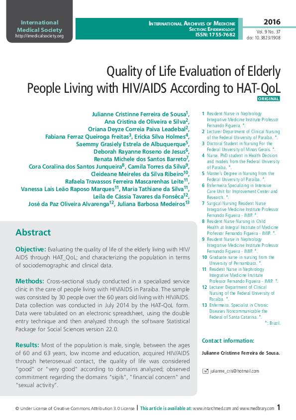 (PDF) Quality Of Life Evaluation Of Elderly People Living With HIV/AIDS ...