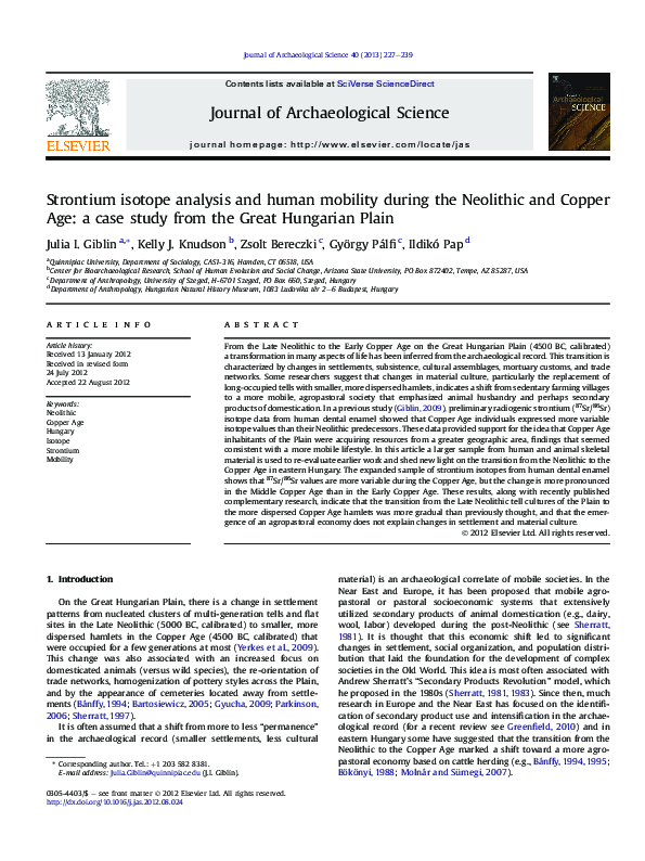 (PDF) Strontium isotope analysis and human mobility during the ...