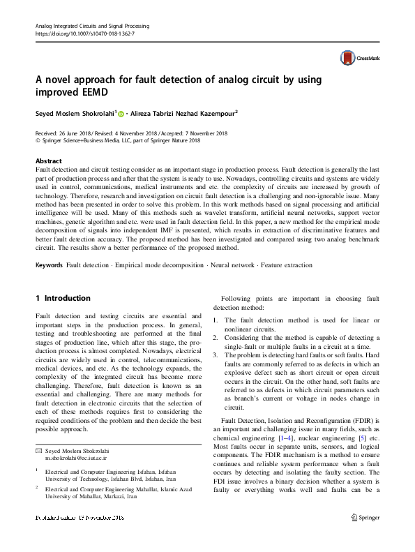 (PDF) A novel approach for fault detection of analog circuit by using ...