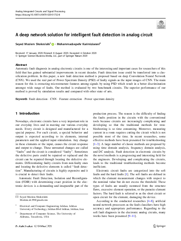 (PDF) A deep network solution for intelligent fault detection in analog ...
