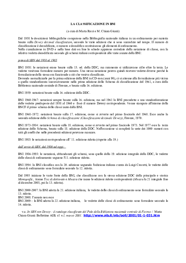 (PDF) La Classificazione in Bni