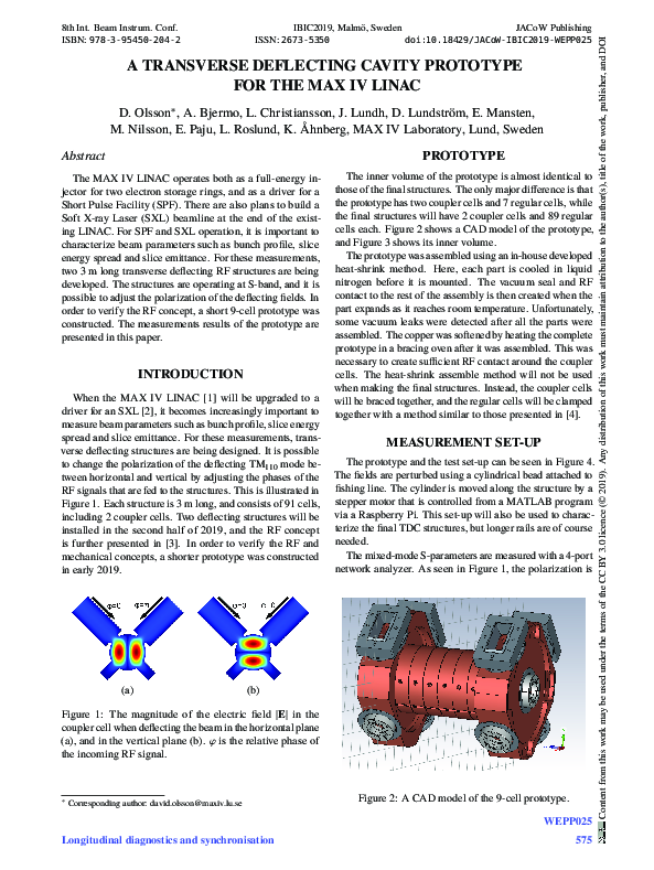 (PDF) A Transverse Deflecting Cavity Prototype for the MAX IV LINAC