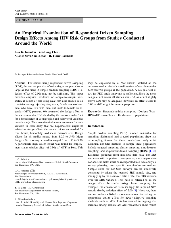 (PDF) An Empirical Examination of Respondent Driven Sampling Design ...