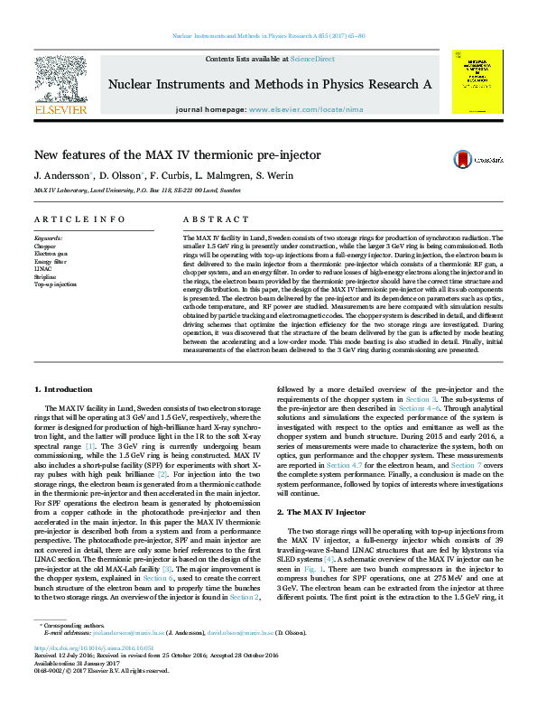(PDF) New features of the MAX IV thermionic pre-injector