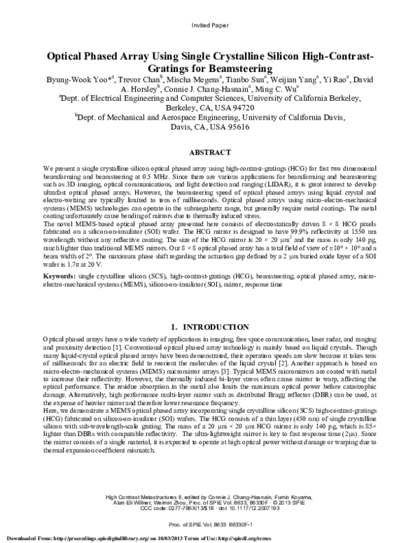 (PDF) Optical phased array using single crystalline silicon high ...