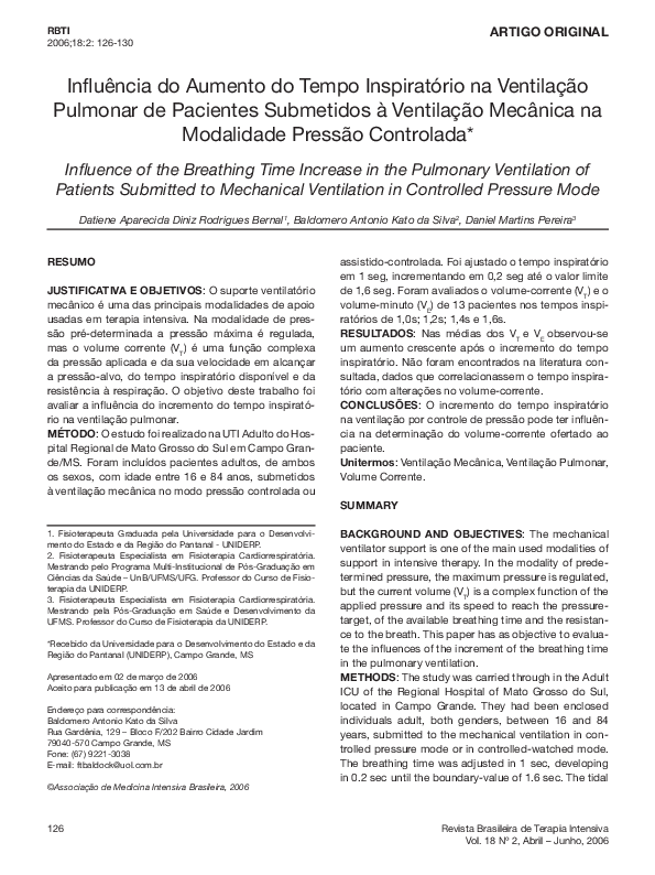 Influência do aumento do tempo inspiratório na ventilação pulmonar de pacientes submetidos à ventilação mecânica na modalidade pressão controlada