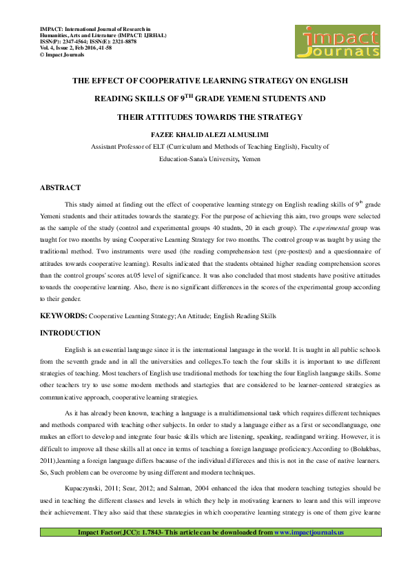(PDF) THE EFFECT OF COOPERATIVE LEARNING STRATEGY ON ENGLISH READING ...