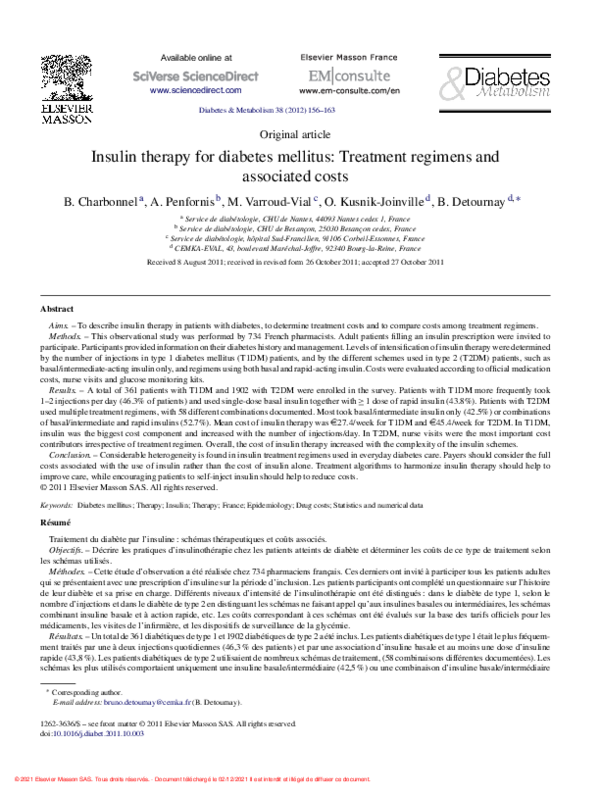 (PDF) Insulin therapy for diabetes mellitus: Treatment regimens and ...