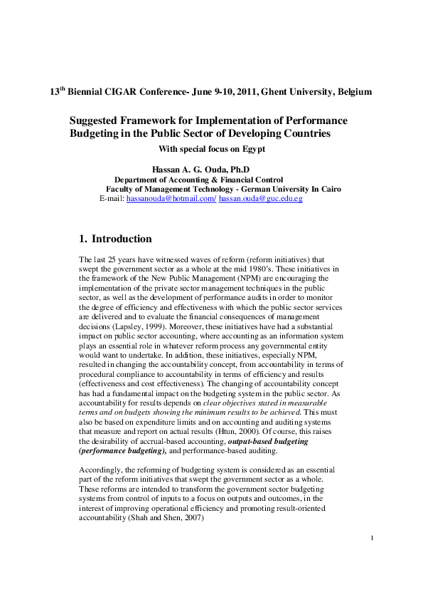(PDF) Suggested Framework for Implementation of Performance Budgeting ...