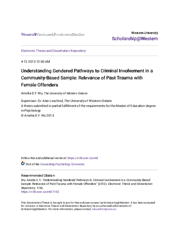 (PDF) Understanding Gendered Pathways to Criminal Involvement in a ...