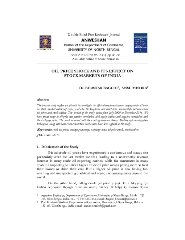(PDF) Oil Price Shock and Its Effect on Stock Markets of India