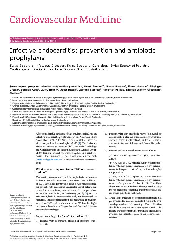 (PDF) Infective endocarditis: prevention and antibiotic prophylaxis