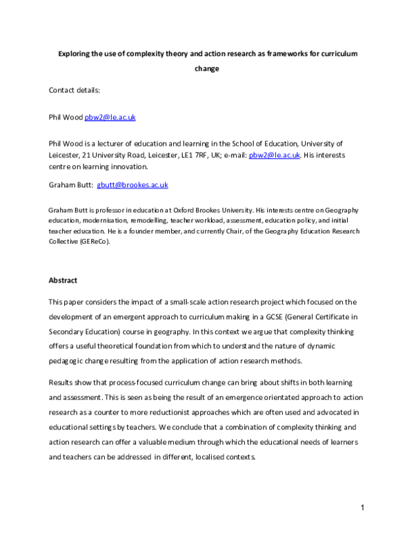 (PDF) Exploring the use of complexity theory and action research as ...
