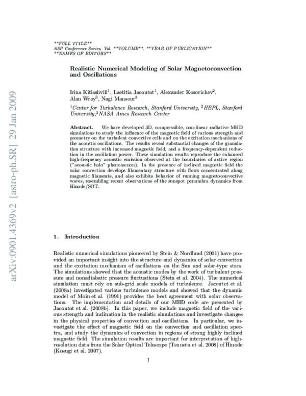 (PDF) Realistic Numerical Modeling of Solar Magnetoconvection and ...